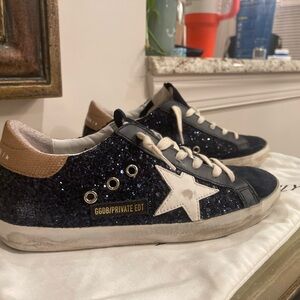Private Edition Golden Goose navy glitter Super Stars. EUC.